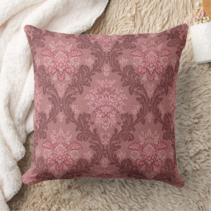 Dusty Rose Soft Pink Burgundy Elegant Damask Cushion