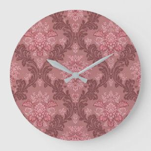 Dusty Rose Soft Pink Burgundy Elegant Damask Large Clock