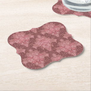 Dusty Rose Soft Pink Burgundy Elegant Damask Paper Coaster