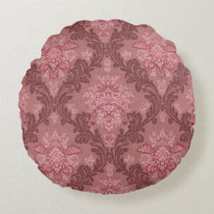 Dusty Rose Soft Pink Burgundy Elegant Damask Round Cushion