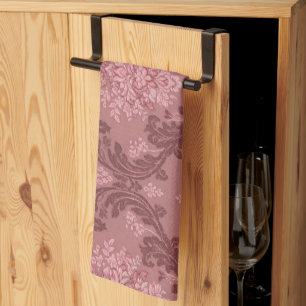 Dusty Rose Soft Pink Burgundy Elegant Damask Tea Towel