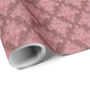 Dusty Rose Soft Pink Burgundy Elegant Damask Wrapping Paper