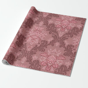 Dusty Rose Soft Pink Burgundy Elegant Damask  Wrapping Paper