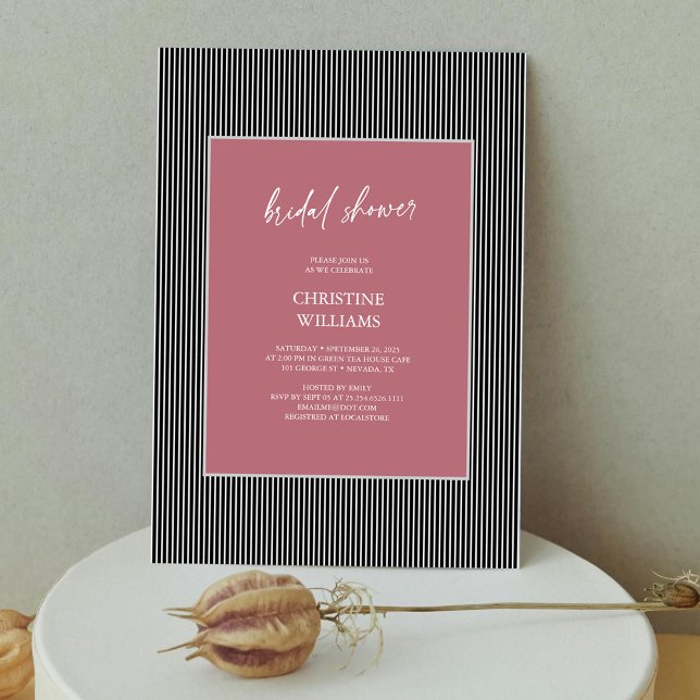 Dusty Rose Striped Frame Bridal Shower Invitation (Modern Stripes & Rose Gold Bridal Shower Invitation Personalized)