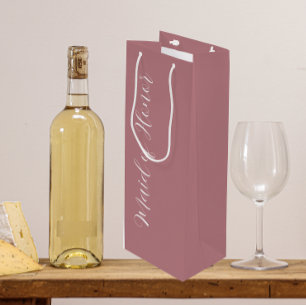 Dusty Rose Stylised Script Maid of Honour Wine Gift Bag
