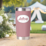Dusty Rose Stylised Wedding Best Man Insulated Tumbler<br><div class="desc">Gift your wedding Best Man this personalised,  stainless steel,  thermal tumbler with his name in stylised script in a white oval design. Background colour and script is a trendy,  dusty rose. Personalise your thermal tumbler by editing and replacing Best Man's name with desired name.</div>