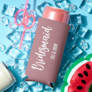 Dusty Rose Stylised Wedding Bridesmaid Seltzer Can Cooler
