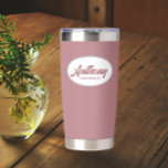 Dusty Rose Stylised Wedding Groomsman Name Insulated Tumbler<br><div class="desc">Gift your wedding groomsman with this trendy and personalised,  stainless steel,  thermal tumbler with his name in stylised script in a white oval design. Background colour and script is dusty rose. Personalise your thermal tumbler by editing and replacing groomsman's name with desired name.</div>