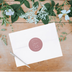 Dusty Rose Stylised Wedding Save the Date Classic Round Sticker
