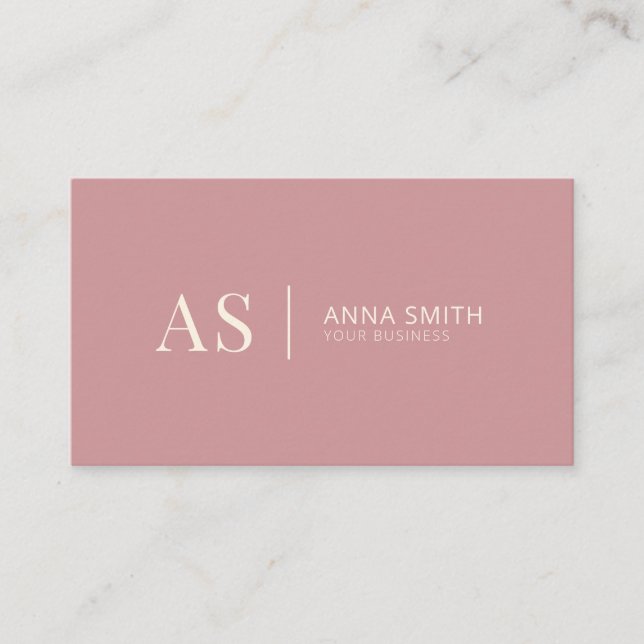 Dusty Rose Stylish Pink Monogram Modern Business Card (Front)