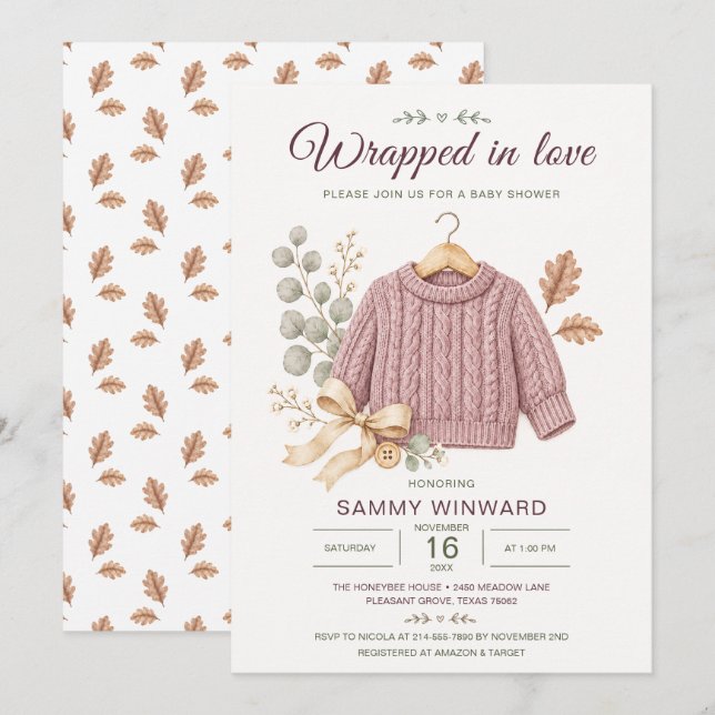 Dusty Rose Sweater Fall Baby Shower Invitation (Front/Back)