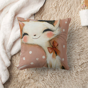 Dusty Rose Terracotta Custom Name Whimsical Cat  Cushion