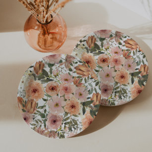 Dusty Rose Terracotta Floral Paper Plate
