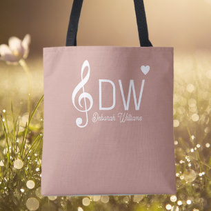Dusty Rose Tote Bag with Her Name & Treble Clef