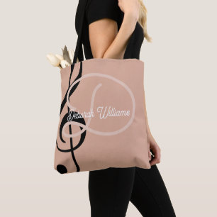 Dusty Rose tote bag with her name & treble clef