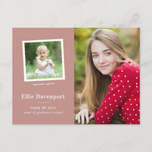 Dusty Rose Traditional Two Photo Graduation Postcard