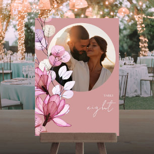 Dusty Rose Transparent Floral Photo Table Number
