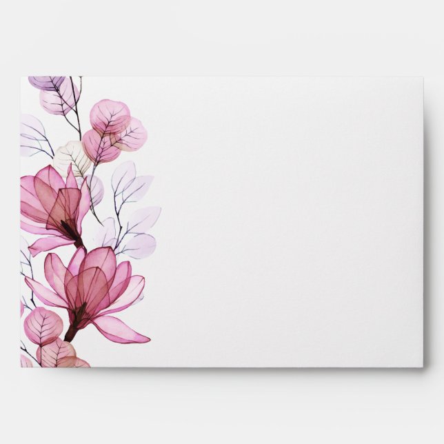 Dusty Rose Transparent Floral Return Address Envelope (Front)