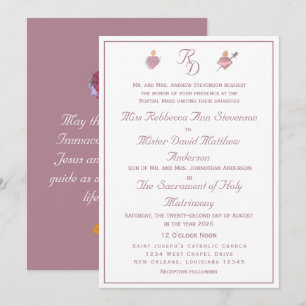 Dusty-Rose Two Hearts Catholic Wedding Invitation