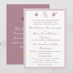 Dusty-Rose Two Hearts Catholic Wedding  Invitation