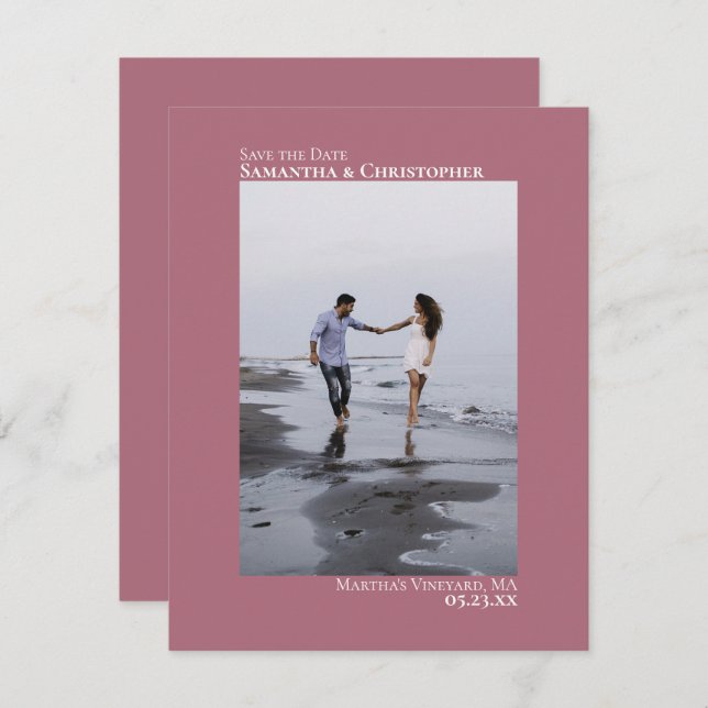 Dusty Rose Vertical Photo Minimalist Wedding Save The Date (Front/Back)