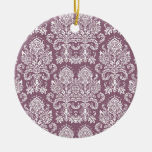 Dusty Rose Victorian Damask Ceramic Tree Decoration