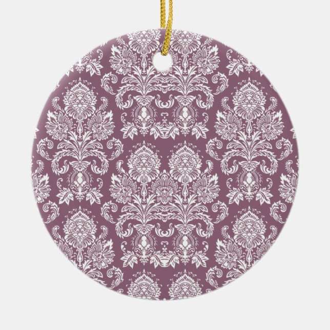 Dusty Rose Victorian Damask Ceramic Tree Decoration (Front)