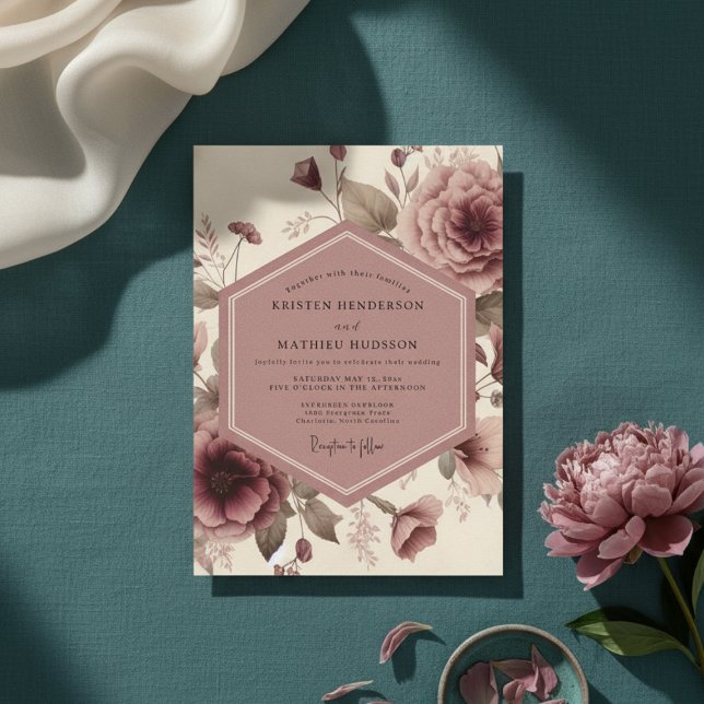 Dusty Rose Vintage Bloom Wedding Invitation (Creator Uploaded)