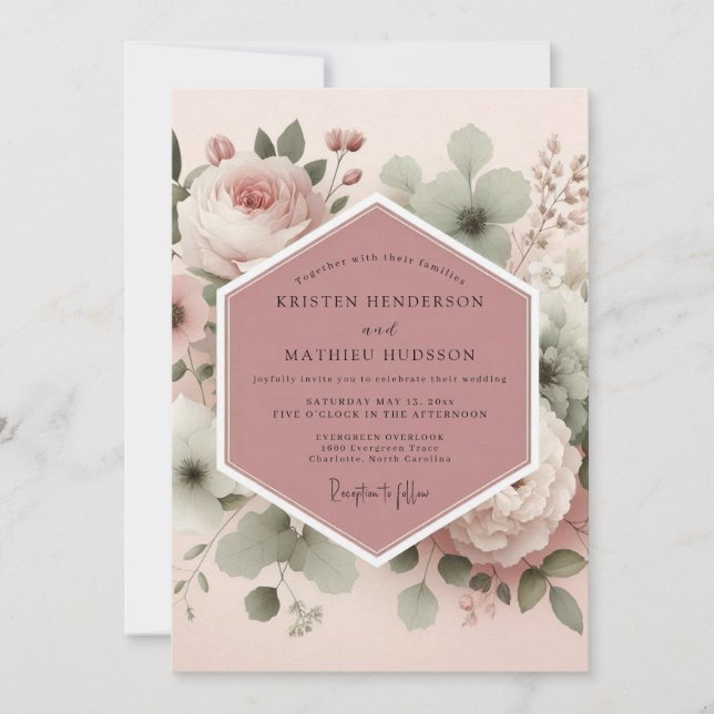 Dusty Rose Vintage Bloom Wedding Invitation (Front)