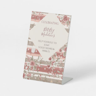 Dusty Rose Vintage Floral Baby Girl Shower  Pedestal Sign
