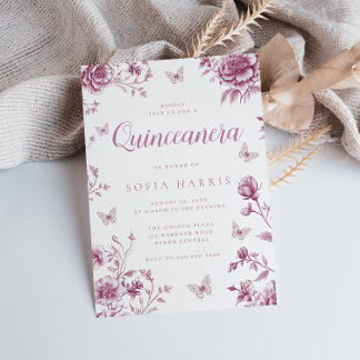 Dusty Rose Vintage Floral Quinceanera Party 15th Invitation