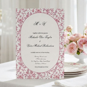 Dusty Rose Vintage Toile de Jouy Floral Wedding Invitation