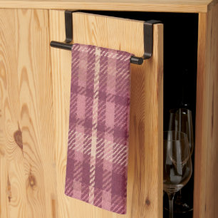 Dusty Rose Warm Muted Pinks Plaid Tea Towel