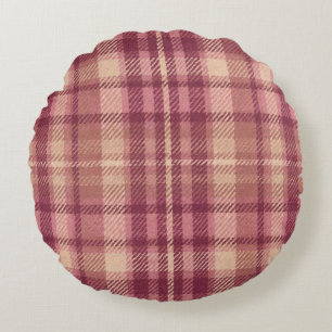 Dusty Rose Warm Muted Pinks Rosy Hues Plaid Round Cushion