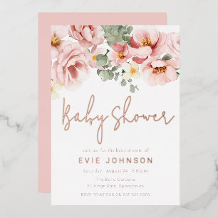 Dusty Rose Watercolor Floral Baby Shower Rose Gold
