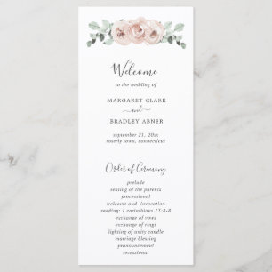 Dusty Rose Watercolor Floral Elegant Wedding Programme