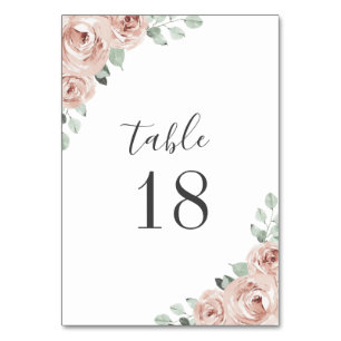 Dusty Rose Watercolor Floral Elegant Wedding Table Number