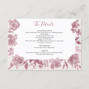 Dusty Rose Watercolor Floral Wedding Details Enclosure Card