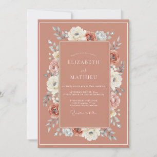 Dusty Rose Watercolor Floral Wedding Invitation