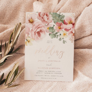 Dusty Rose Watercolor Floral Wedding Rose Gold