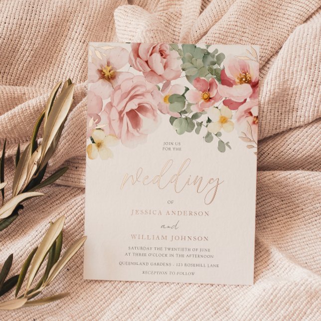 Dusty Rose Watercolor Floral Wedding Rose Gold (Creator Uploaded)