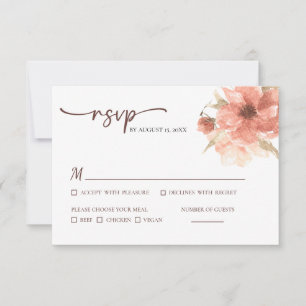 Dusty Rose Watercolor Flower Wedding RSVP Card