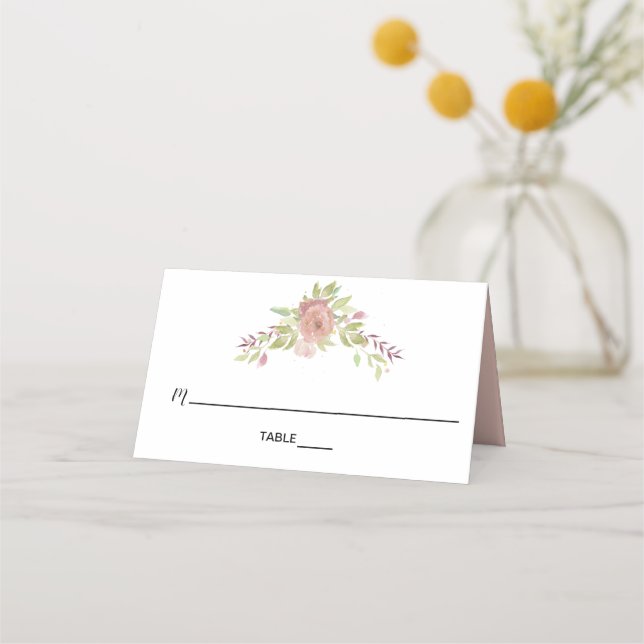 dusty rose watercolor flowers shabby chic place card (Front)