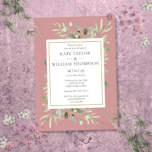 Dusty Rose Watercolor Greenery Rehearsal Dinner Invitation