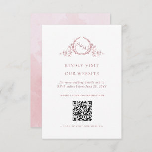 Dusty Rose Watercolor Monogram QR Code/RSVP Online Enclosure Card