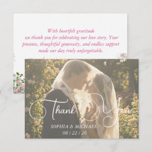 Dusty Rose Watercolor Photo Wedding Thank You Card