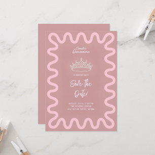 Dusty Rose Wavy Border Quinceanera Save the Date Invitation