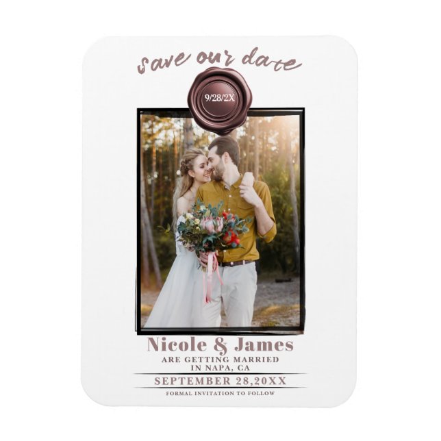 Dusty Rose Wax Seal Photo Wedding Save the Date Magnet (Vertical)