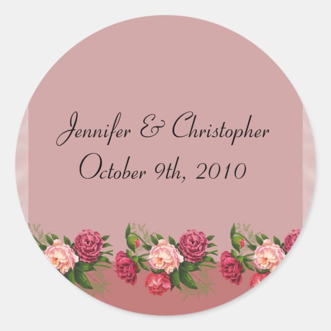Dusty Rose Wedding Classic Round Sticker (Front)