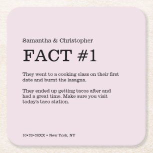 Dusty Rose Wedding Custom Fun Fact Square Paper Coaster